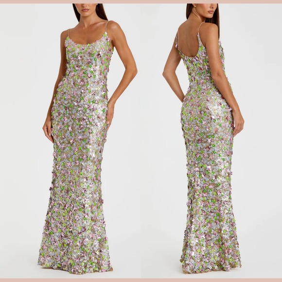 NWT MAC DUGGAL [ 10 ] 6153 Sleeveless Floral Paillette Embellish Mesh Gown S1941 - Picture 3 of 15
